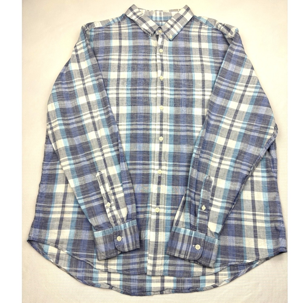 American Eagle Outfitters Mens XL Blue White Plaid Cotton Button Down Shirt